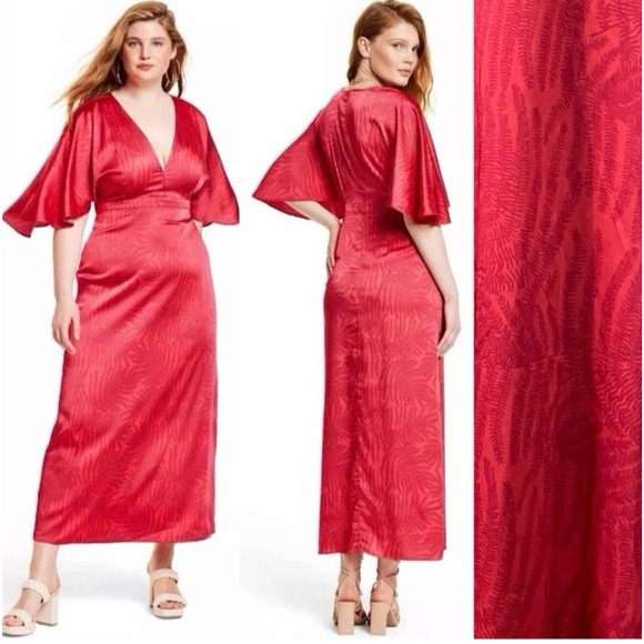 Fe Noel X Target Dress Size 16 Palm Leaf Contrast Print Flutter Sleeve Maxi NWT - Picture 7 of 10